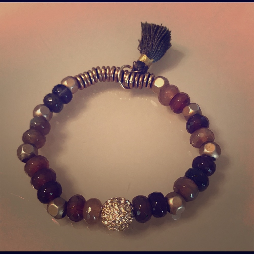 Tasseled, beaded stretch bracelet